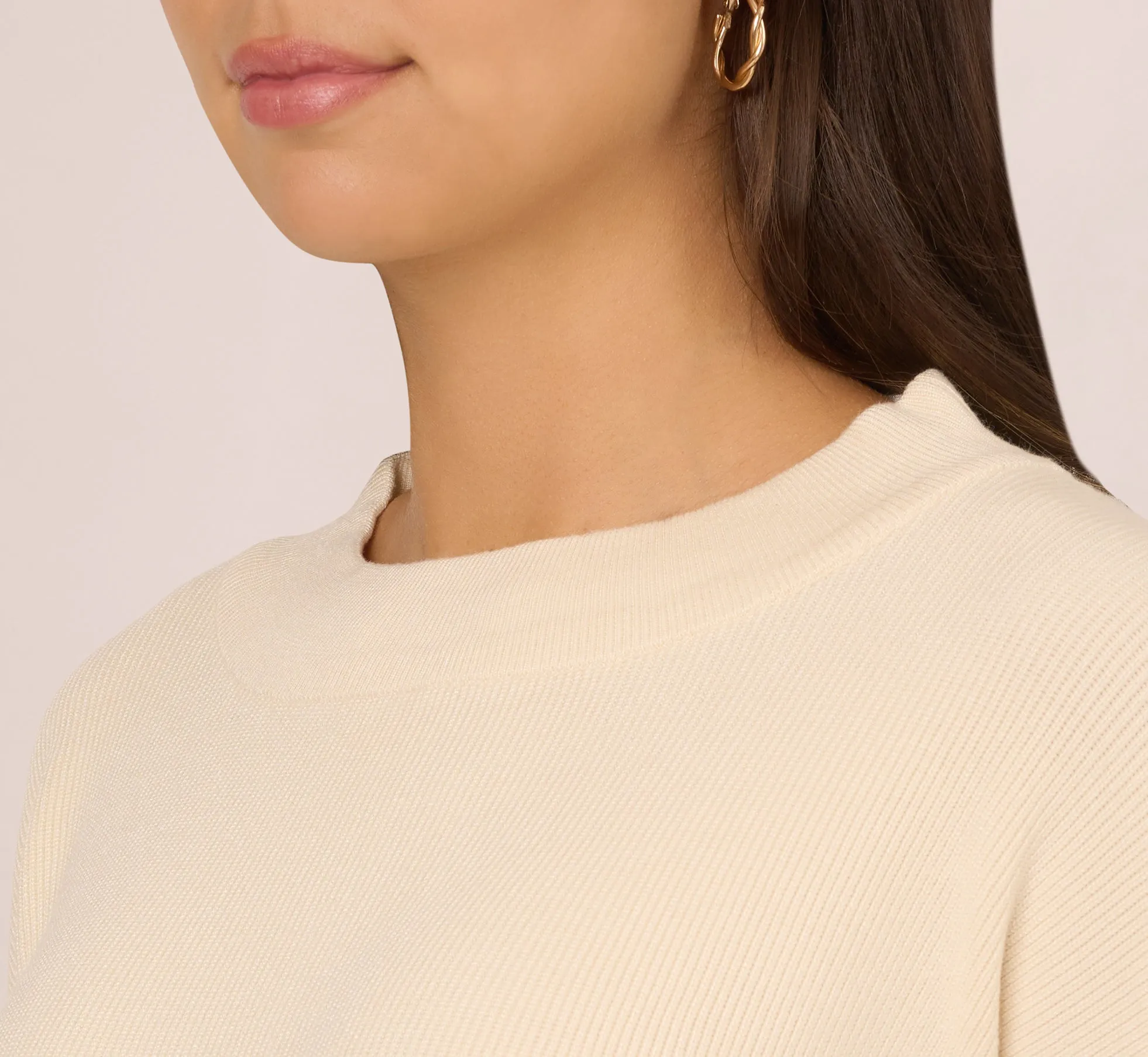 Crew Neck Pullover Sweater With Tipped Details In Cream Black sold by Adrianna Papell product image thumbnail 4