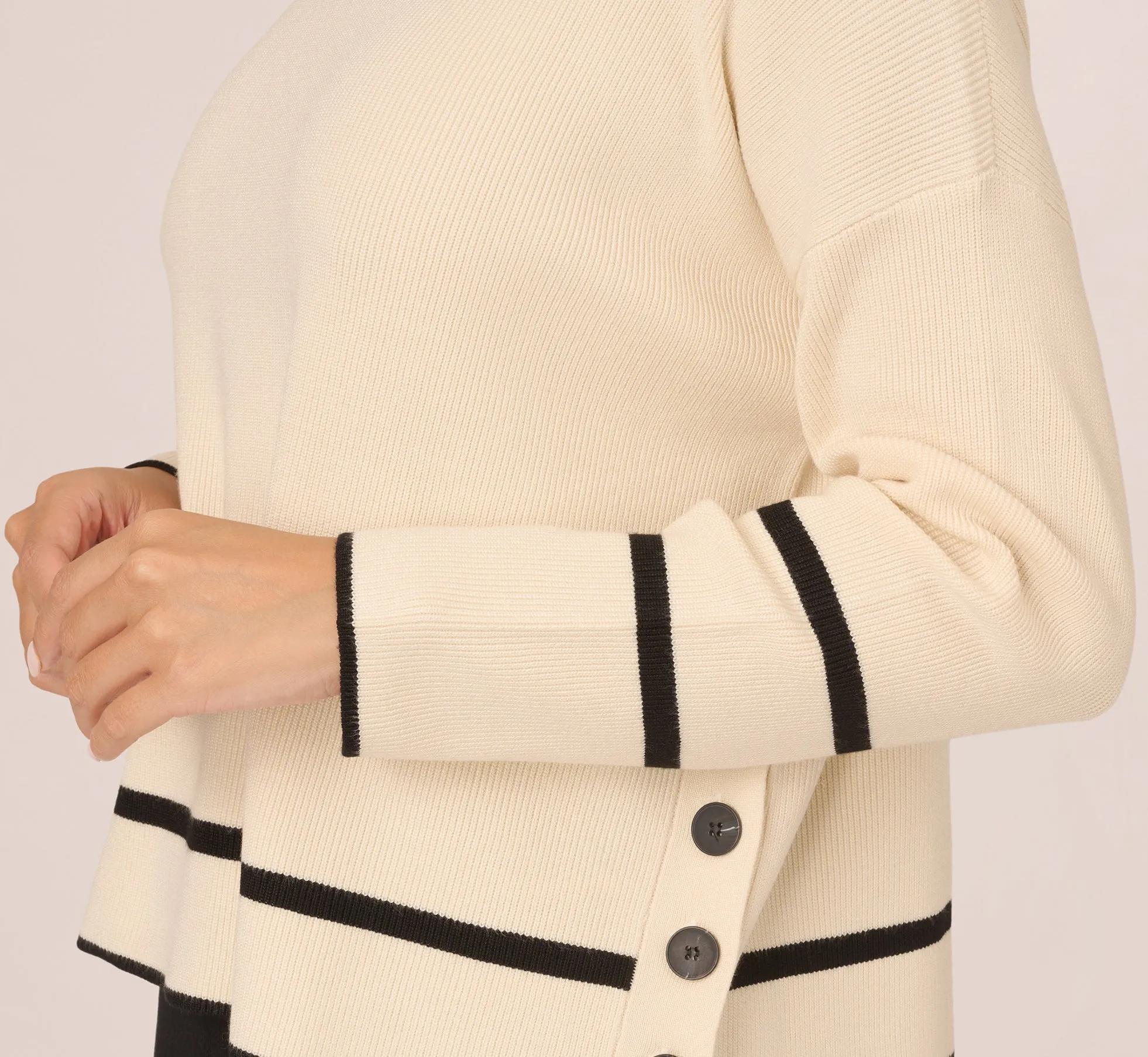 Crew Neck Pullover Sweater With Tipped Details In Cream Black sold by Adrianna Papell product image thumbnail 3