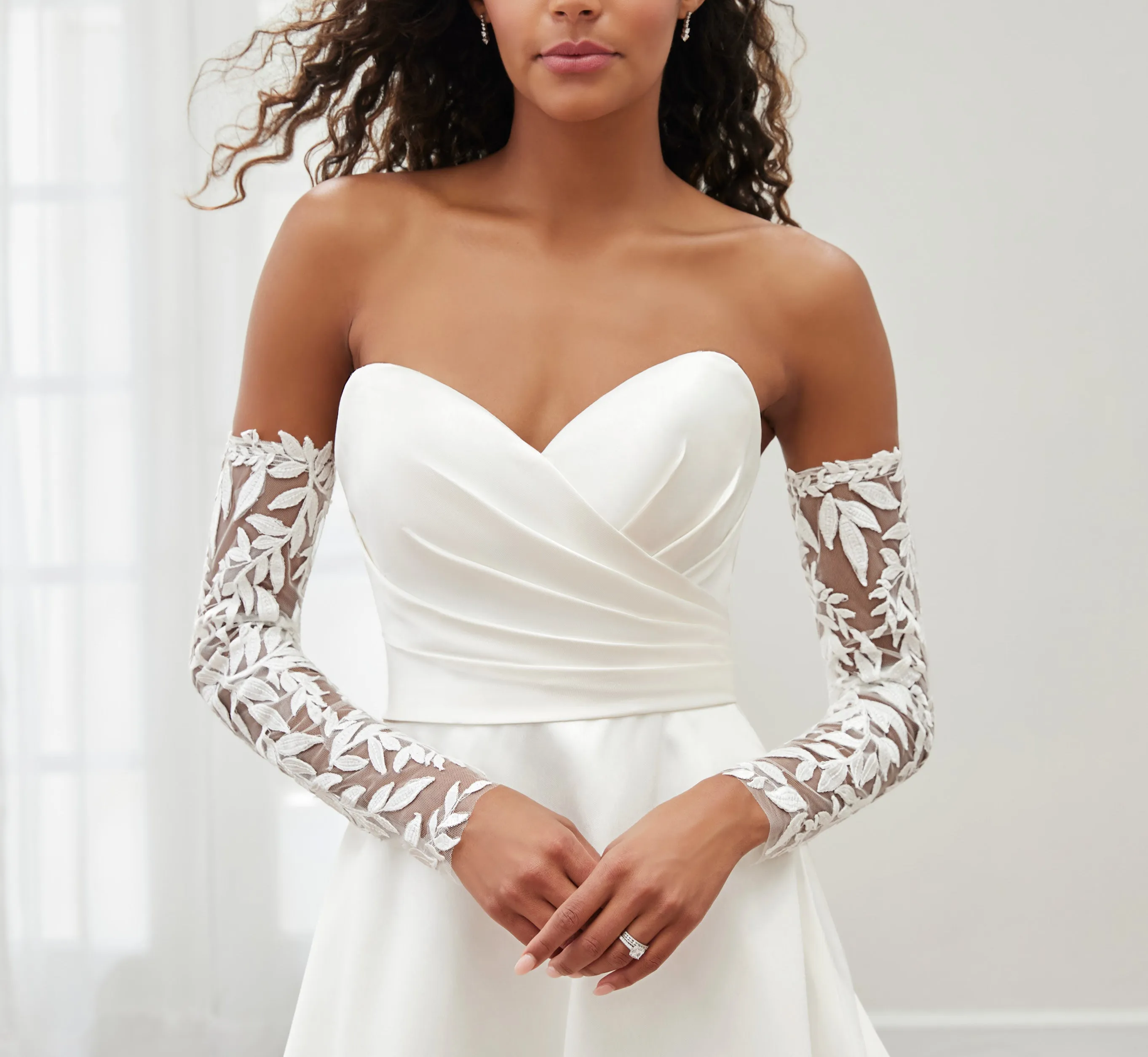 Lace And Mikado Strapless Gown With Cathedral Train And Detachable Gloves In Ivory sold by Adrianna Papell product image thumbnail 3