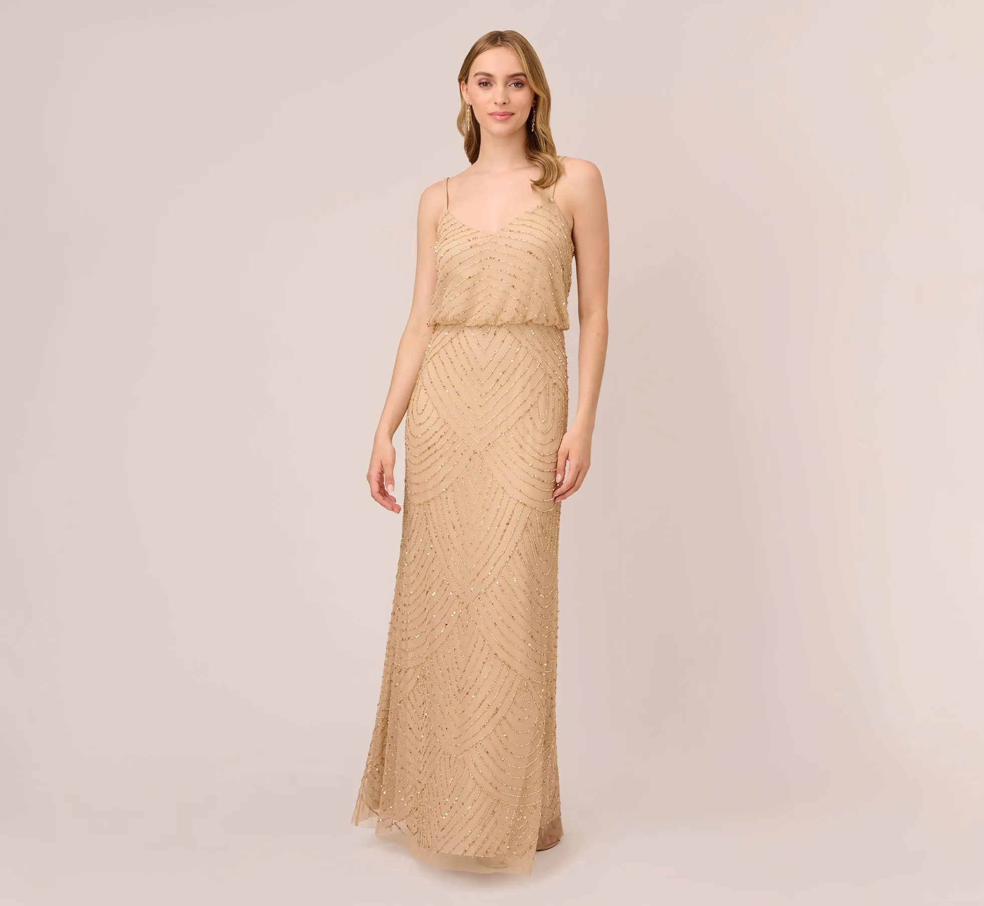 Art Deco Beaded Blouson Gown In Champ Gold sold by Adrianna Papell