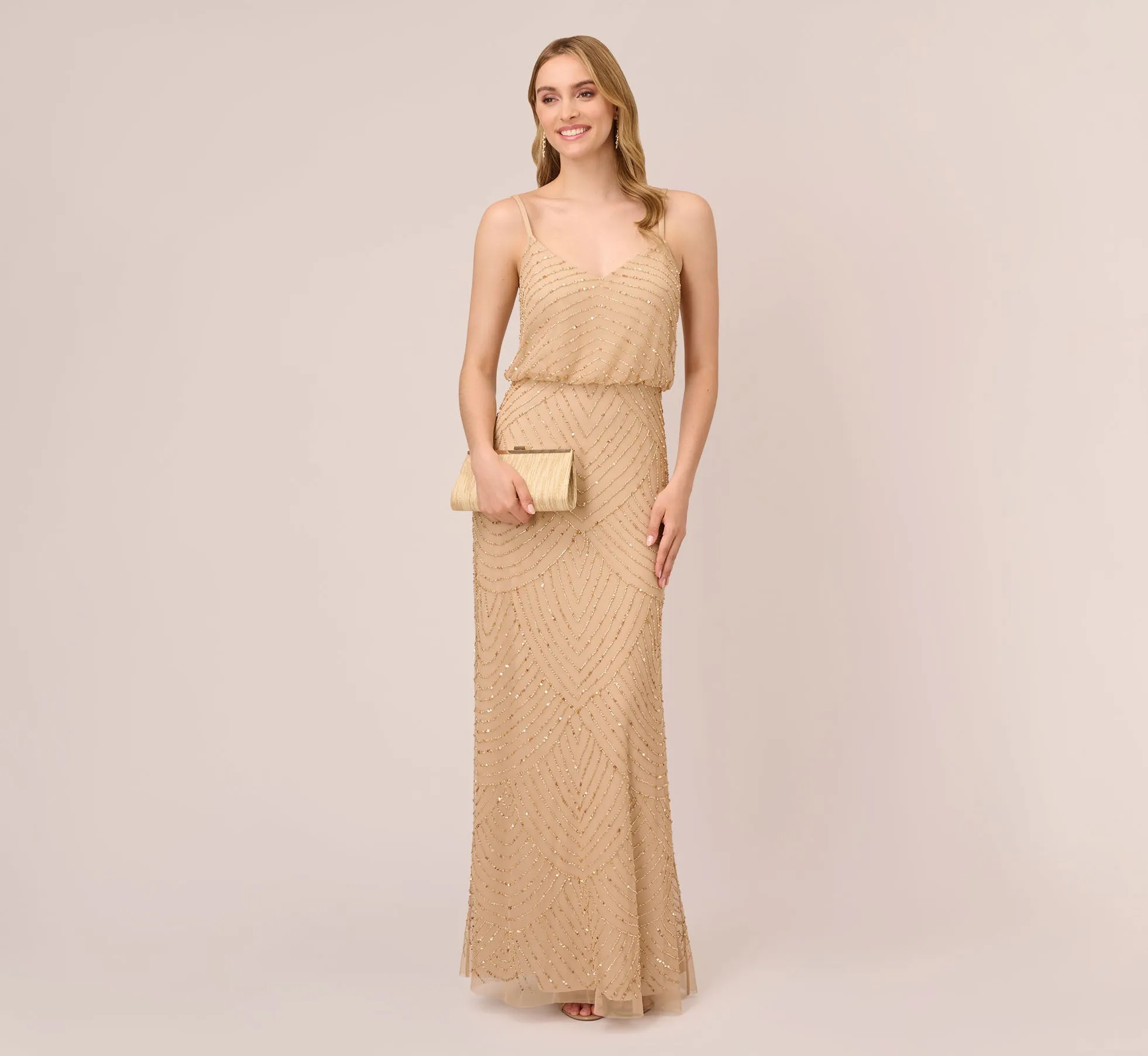 Art Deco Beaded Blouson Gown In Champ Gold sold by Adrianna Papell product image thumbnail 2