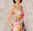 Multicolor Metallic Floral Print Jacquard High Low Gown With Pockets In Pink Multi sold by Adrianna Papell