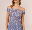 Off Shoulder Dress With Floral Embellishment In French Blue Coral sold by Adrianna Papell