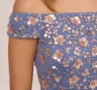 Off Shoulder Dress With Floral Embellishment In French Blue Coral sold by Adrianna Papell