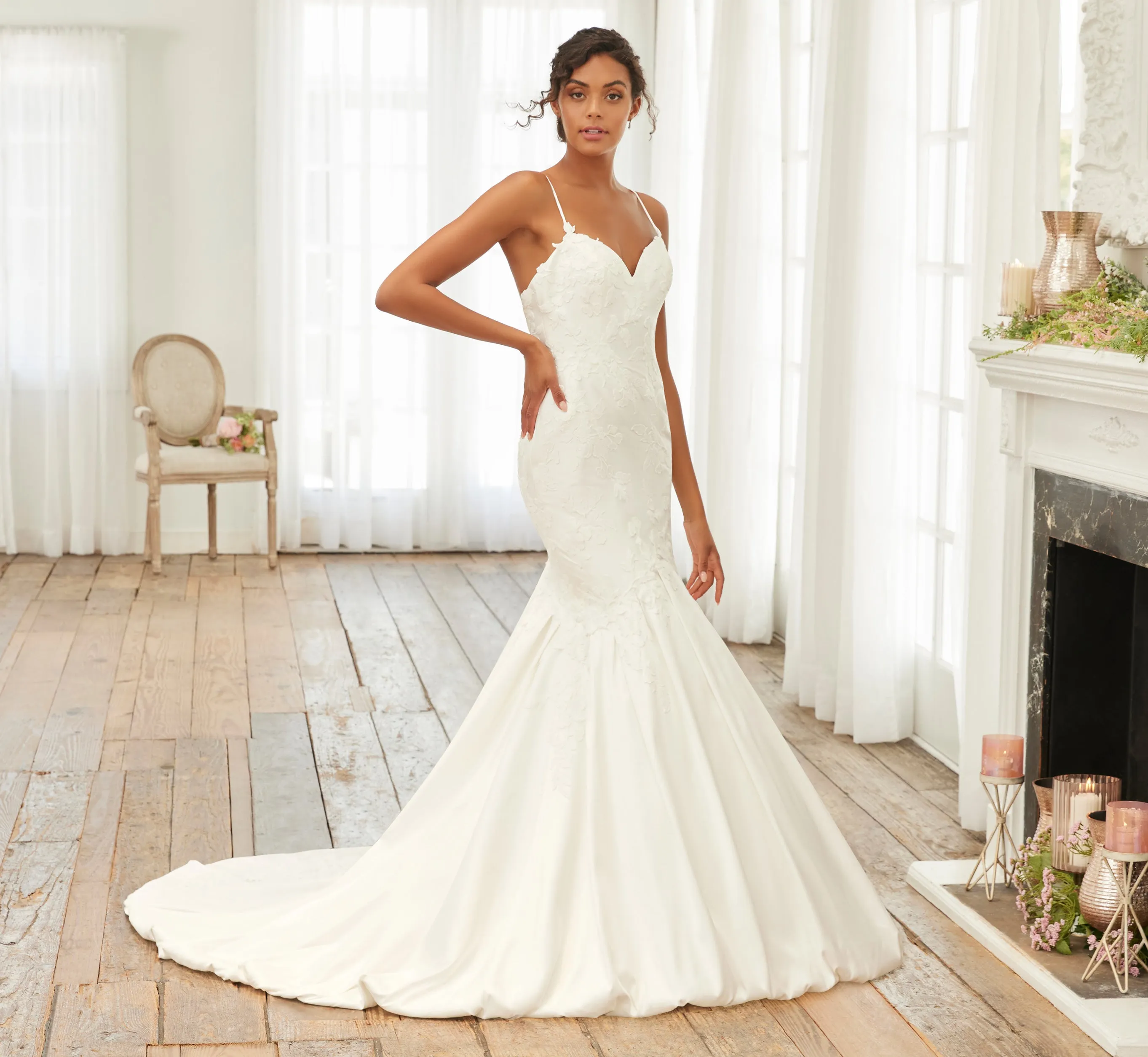 Lace And Mikado Gown With Train In Ivory sold by Adrianna Papell