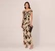 Off The Shoulder Column Gown With Leaf Beading In Black Nude sold by Adrianna Papell