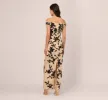 Off The Shoulder Column Gown With Leaf Beading In Black Nude sold by Adrianna Papell