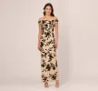Off The Shoulder Column Gown With Leaf Beading In Black Nude sold by Adrianna Papell