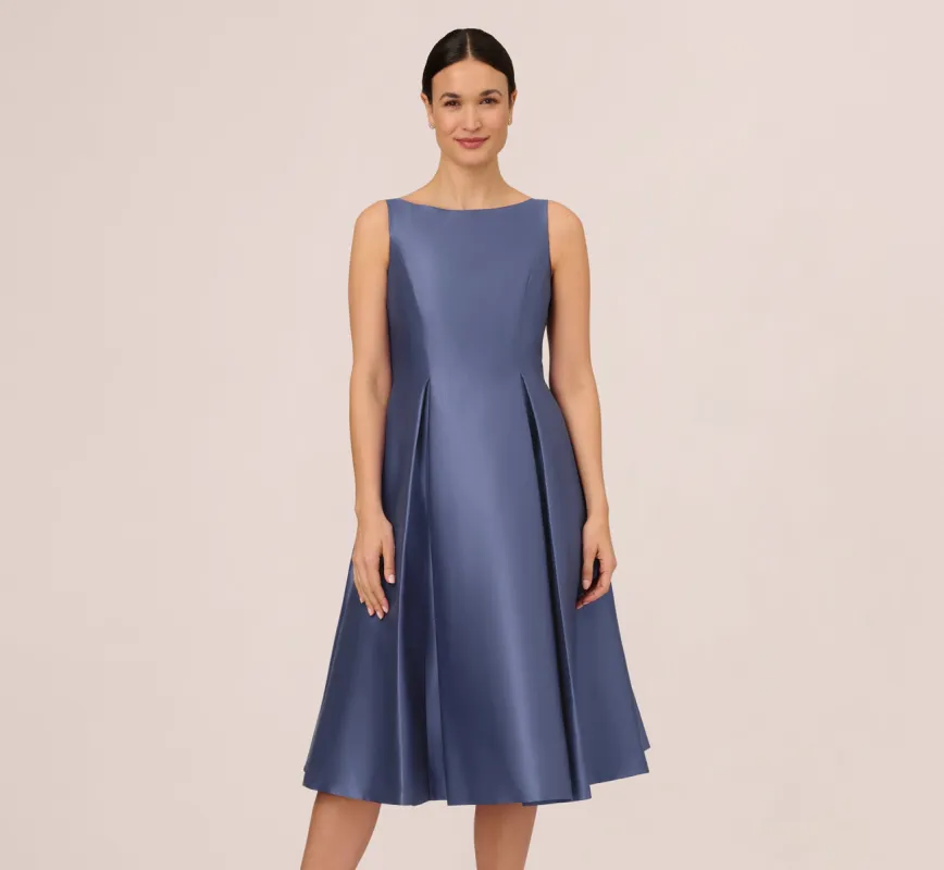Sleeveless Mikado Fit And Flare Midi Dress With V-Back In Blue Frost sold by Adrianna Papell