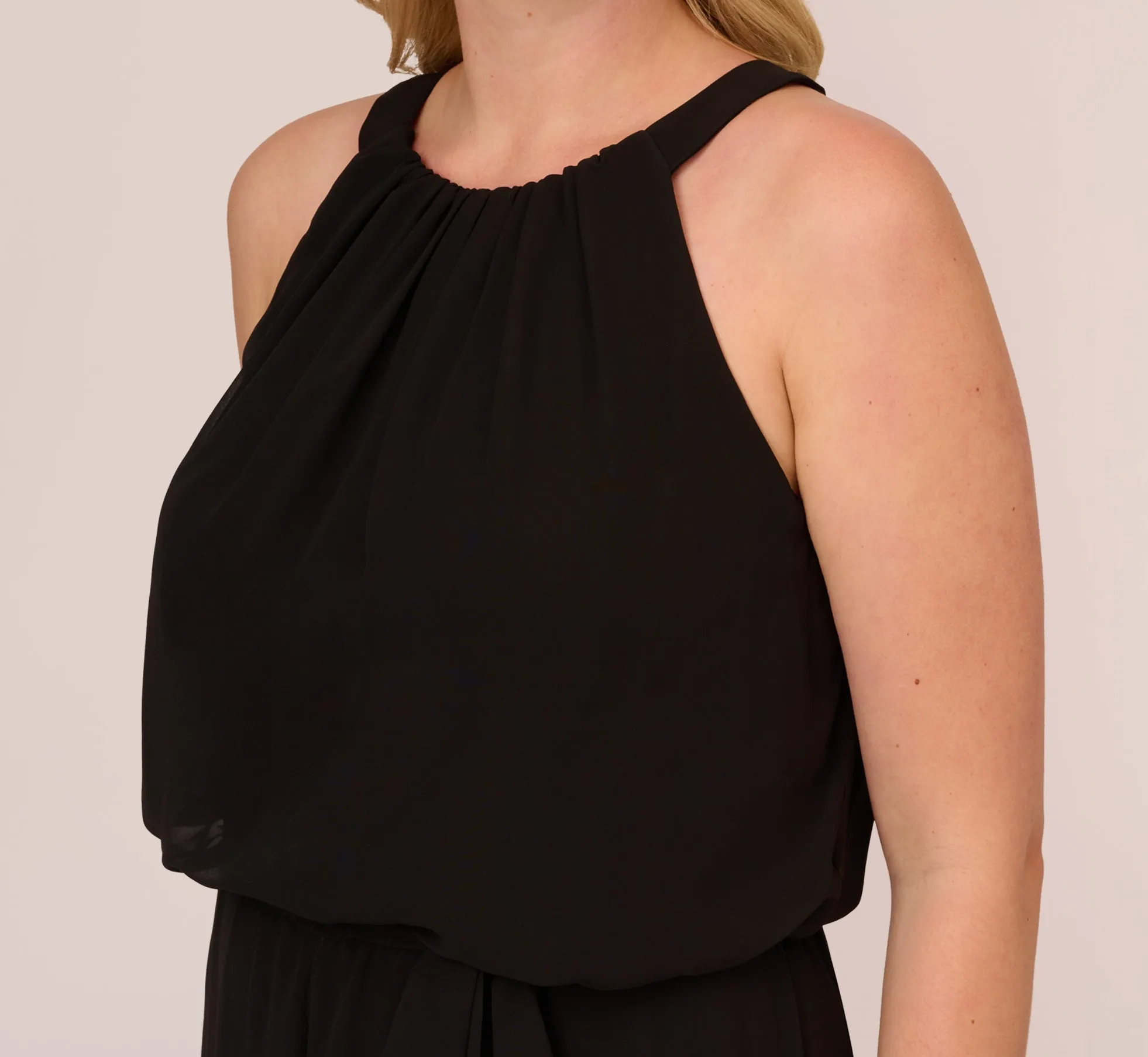 Plus Size Halter Jumpsuit With Chiffon Overlay Skirt In Black sold by Adrianna Papell product image thumbnail 5
