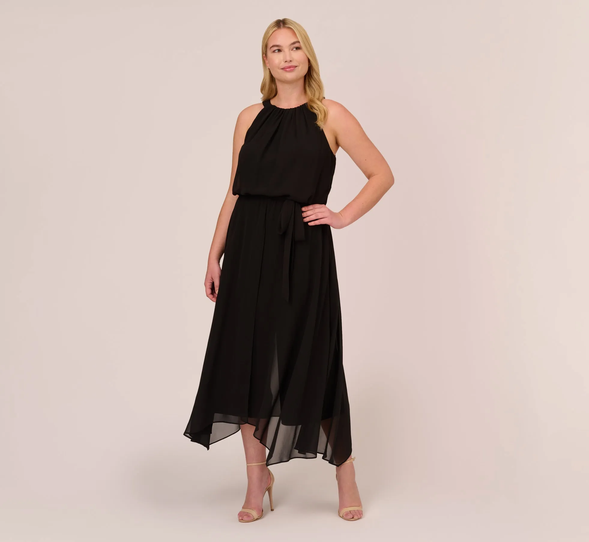 Plus Size Halter Jumpsuit With Chiffon Overlay Skirt In Black sold by Adrianna Papell product image thumbnail 2