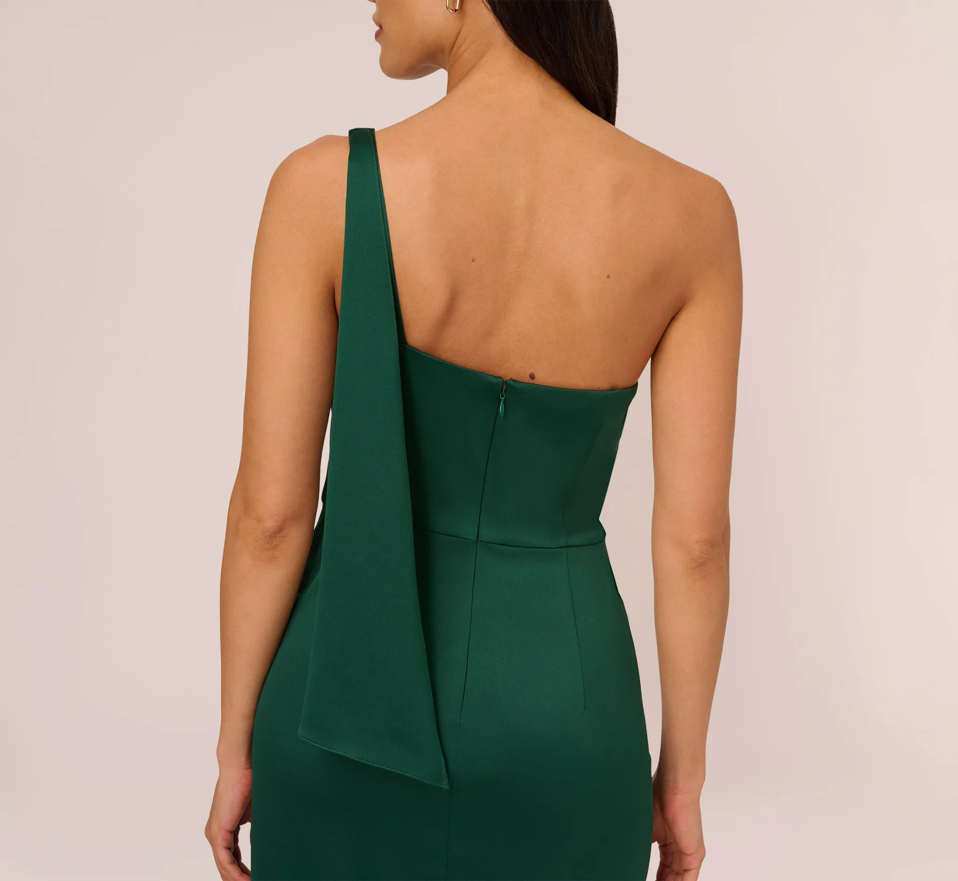 Satin Crepe One Shoulder Gown With Metal Ring Accent In Deep Forest sold by Adrianna Papell product image thumbnail 5