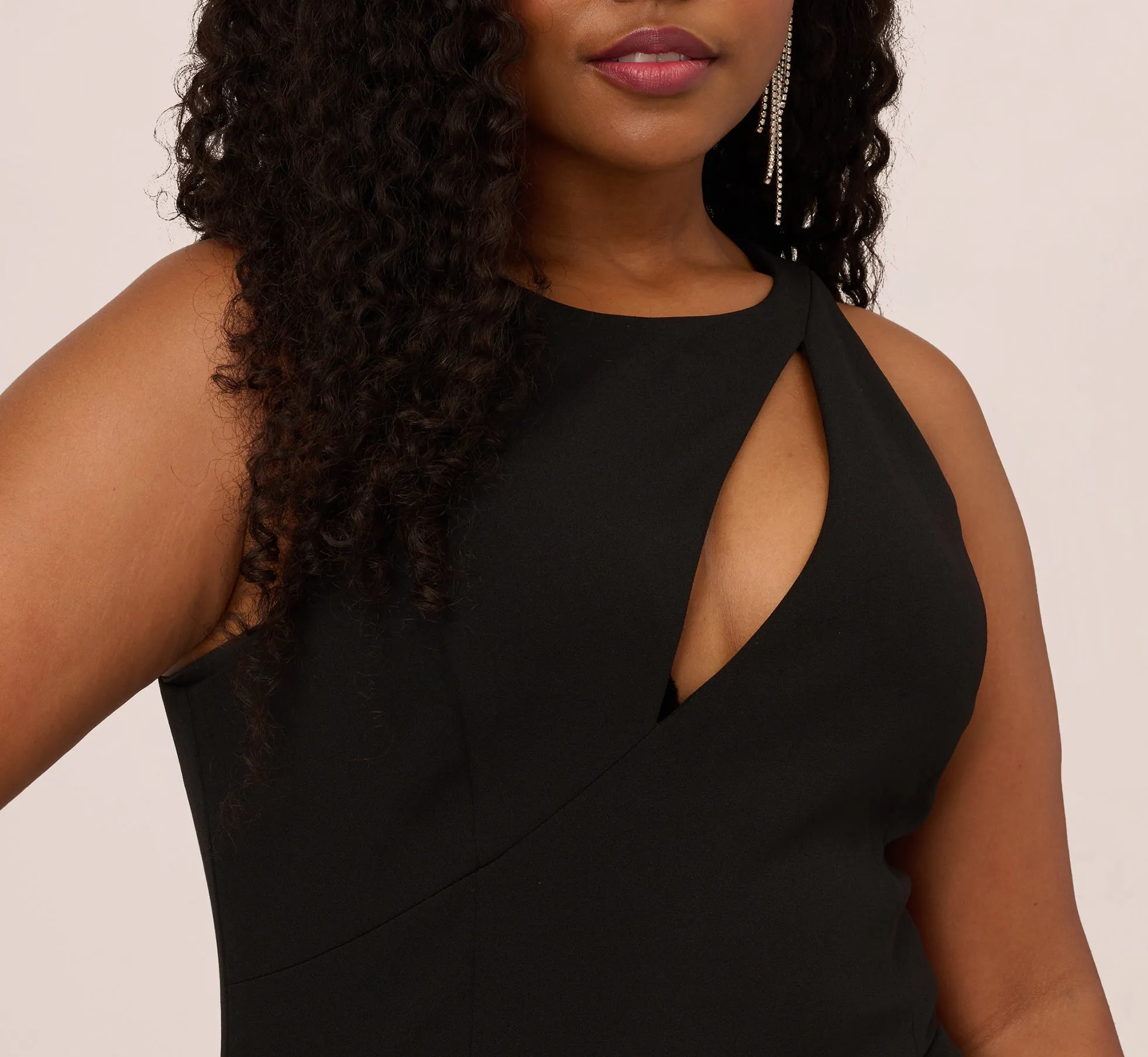 Plus Size Knit Crepe Wide Leg Jumpsuit With Cutout Accent In Black sold by Adrianna Papell product image thumbnail 3