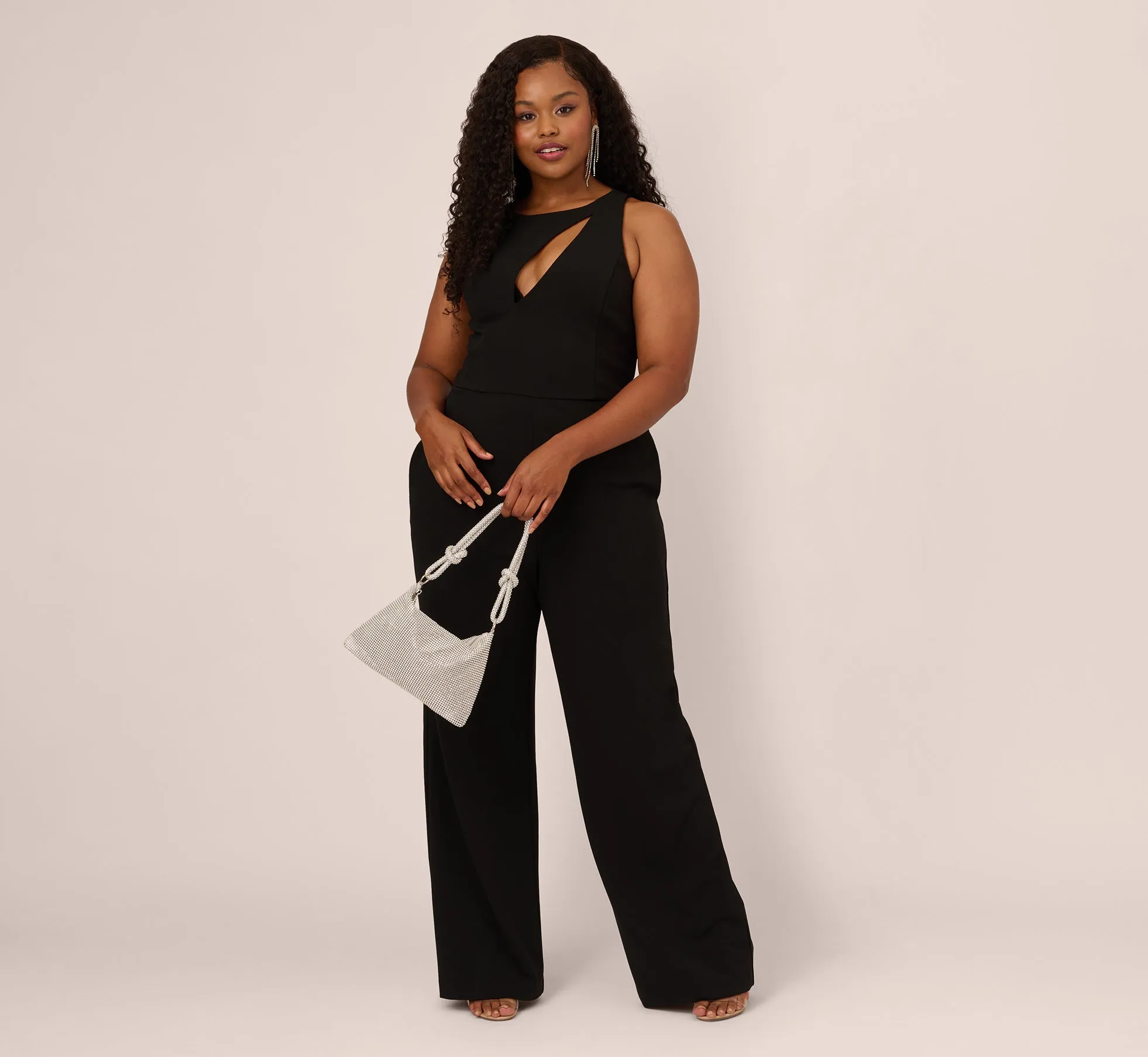 Plus Size Knit Crepe Wide Leg Jumpsuit With Cutout Accent In Black sold by Adrianna Papell