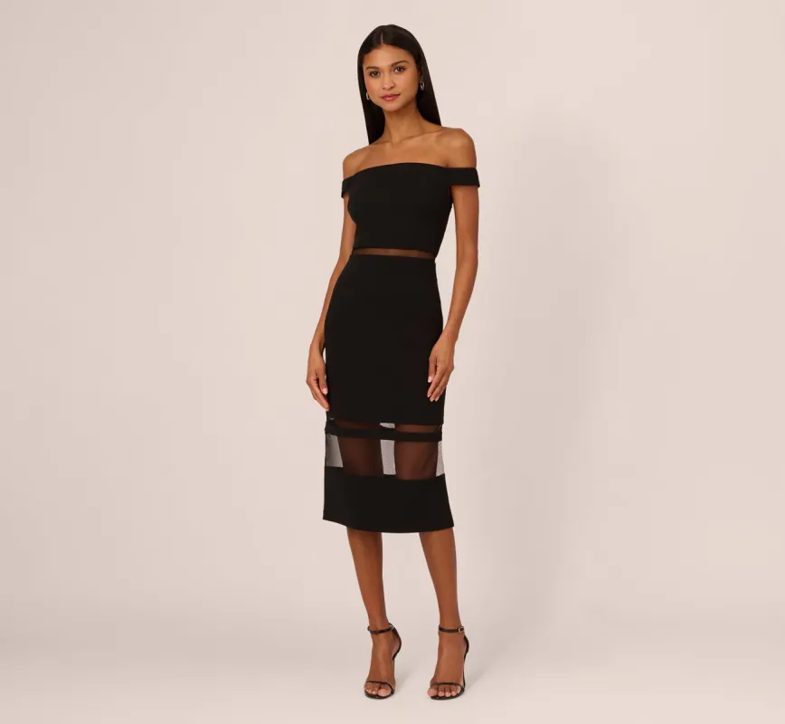 Off The Shoulder Sheath Dress With Sheer Panel Details In Black sold by Adrianna Papell