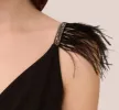 Crepe Wide Leg Jumpsuit With Bead And Feather Accents In Black sold by Adrianna Papell