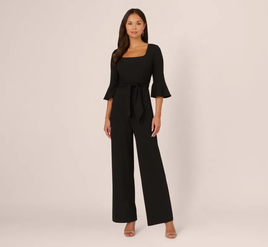 Knit Crepe Wide Leg Jumpsuit With Bell Sleeves In Black sold by Adrianna Papell