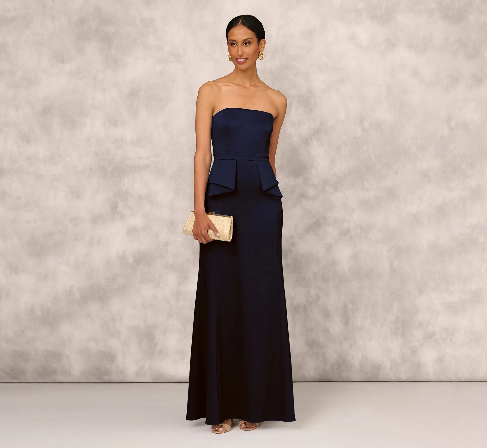 Mikado Strapless Gown With Peplum Sides In Navy sold by Adrianna Papell product image thumbnail 2