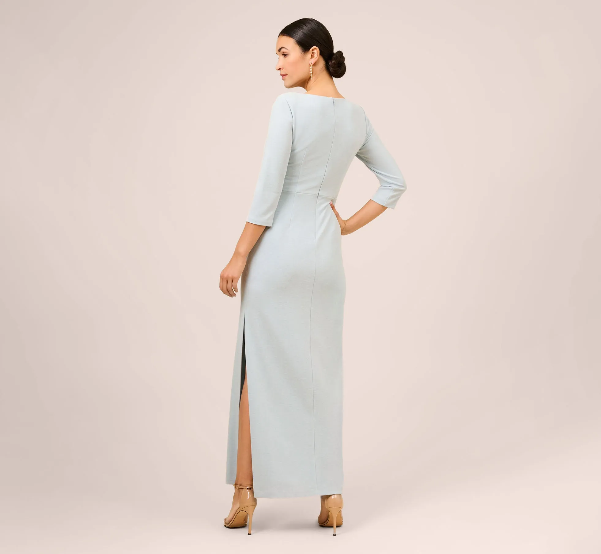 Metallic Knit Tie-Front Long Column Gown In Skyway sold by Adrianna Papell product image thumbnail 4