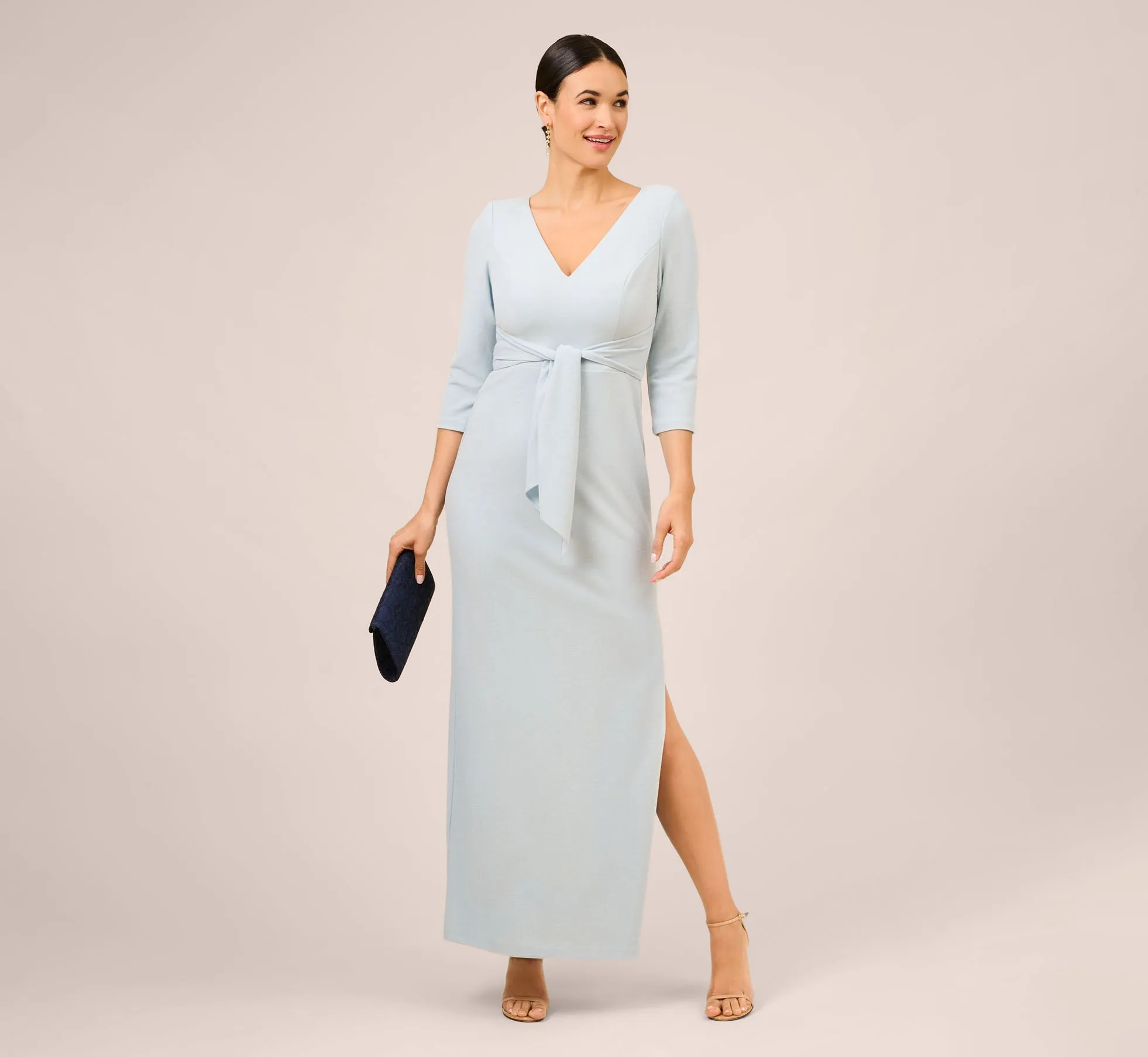 Metallic Knit Tie-Front Long Column Gown In Skyway sold by Adrianna Papell product image thumbnail 2