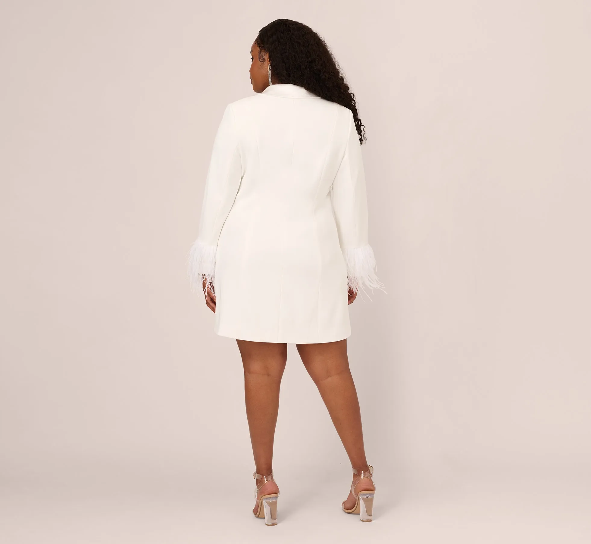 Plus Size Knit Crepe Long Sleeve Blazer Dress With Feather Trim In Ivory sold by Adrianna Papell product image thumbnail 4