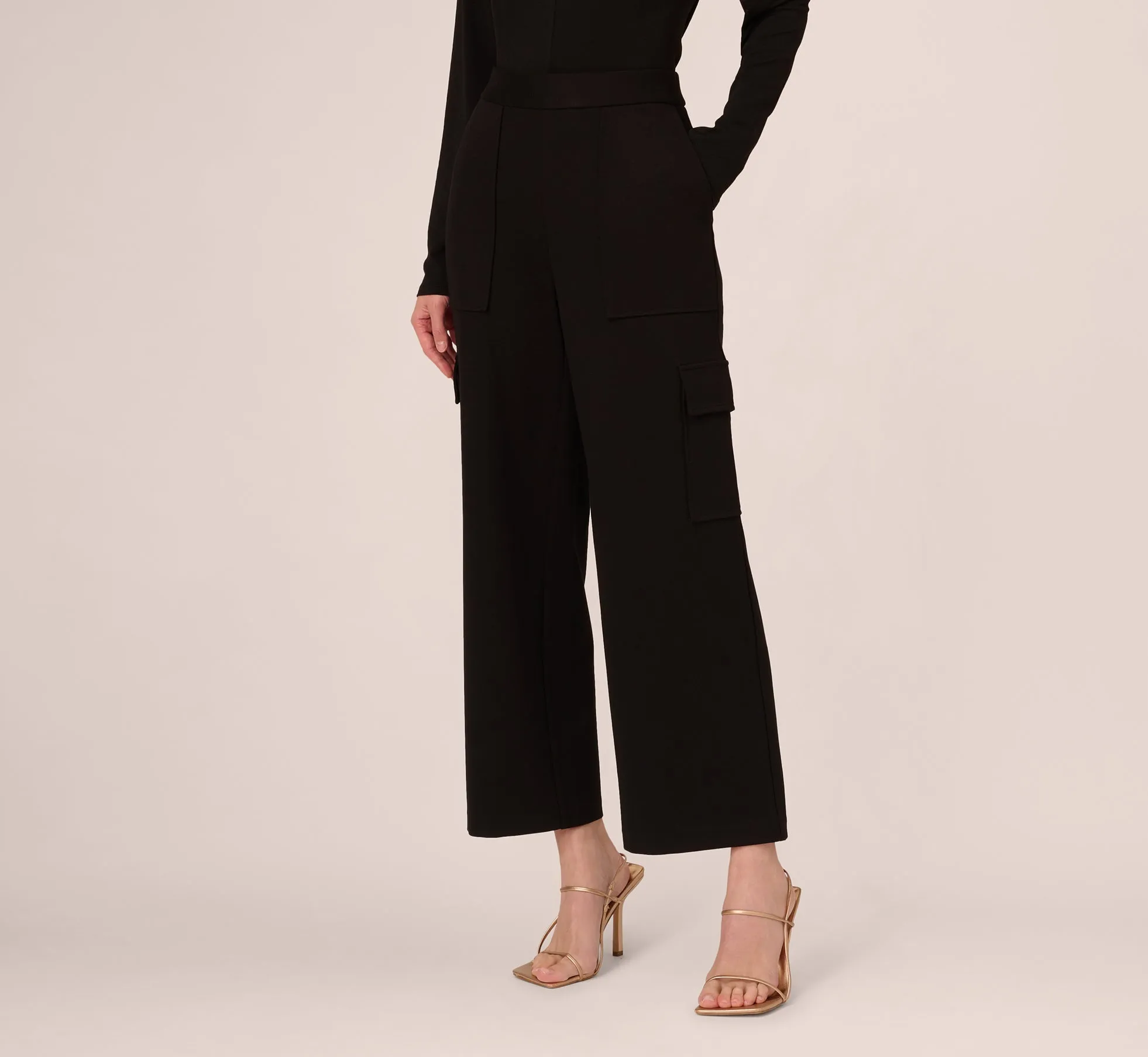 Ponte Knit Wide Leg Cargo Pant In Black sold by Adrianna Papell