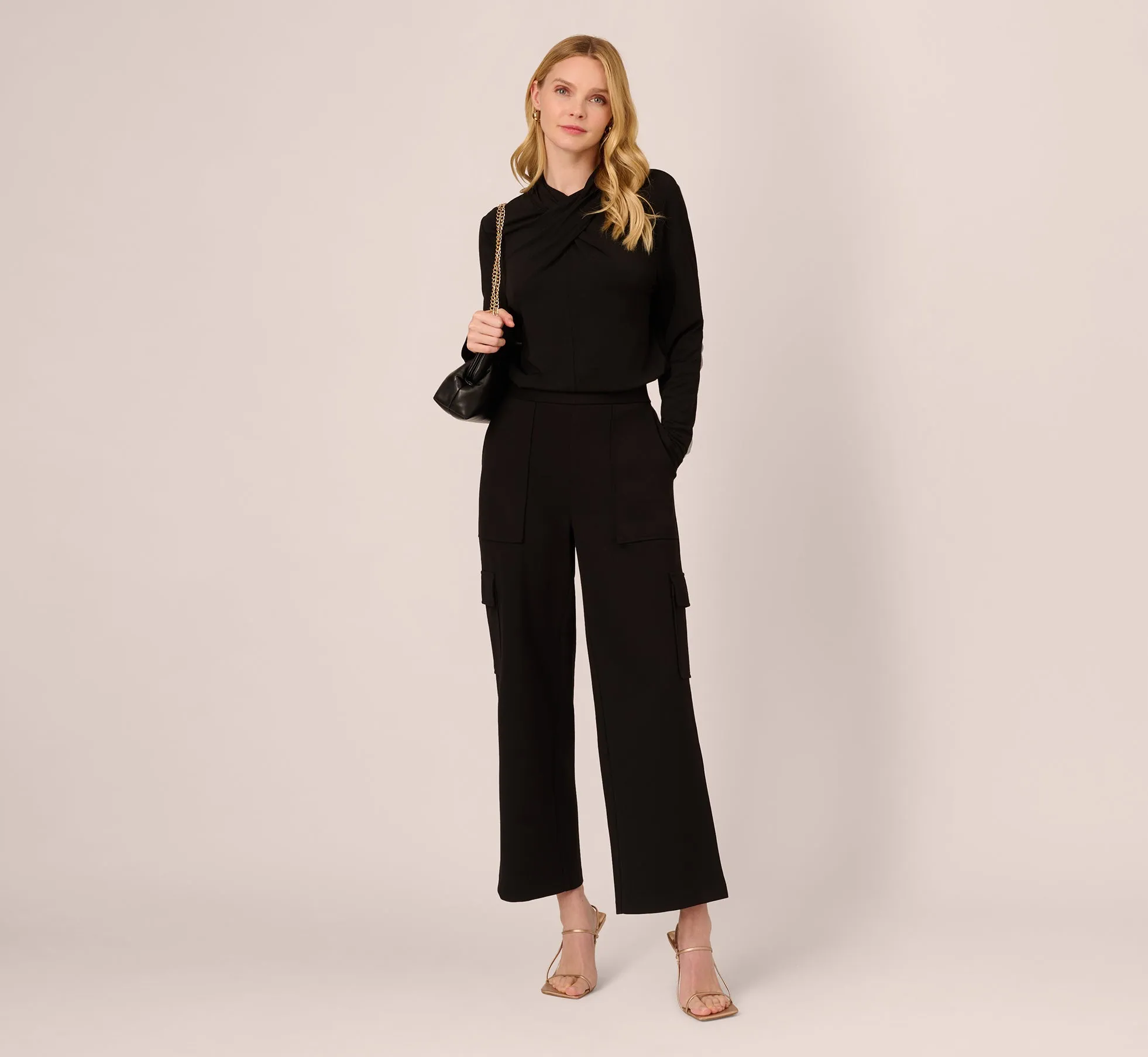 Ponte Knit Wide Leg Cargo Pant In Black sold by Adrianna Papell product image thumbnail 2