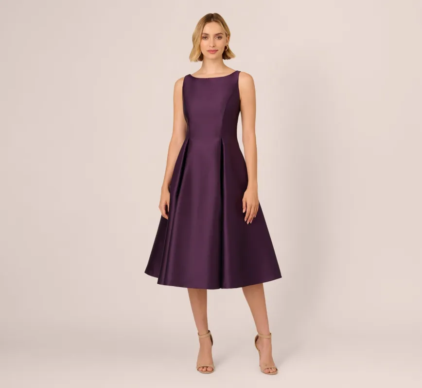 Sleeveless Mikado Fit And Flare Midi Dress With V-Back In Luxe Plum sold by Adrianna Papell
