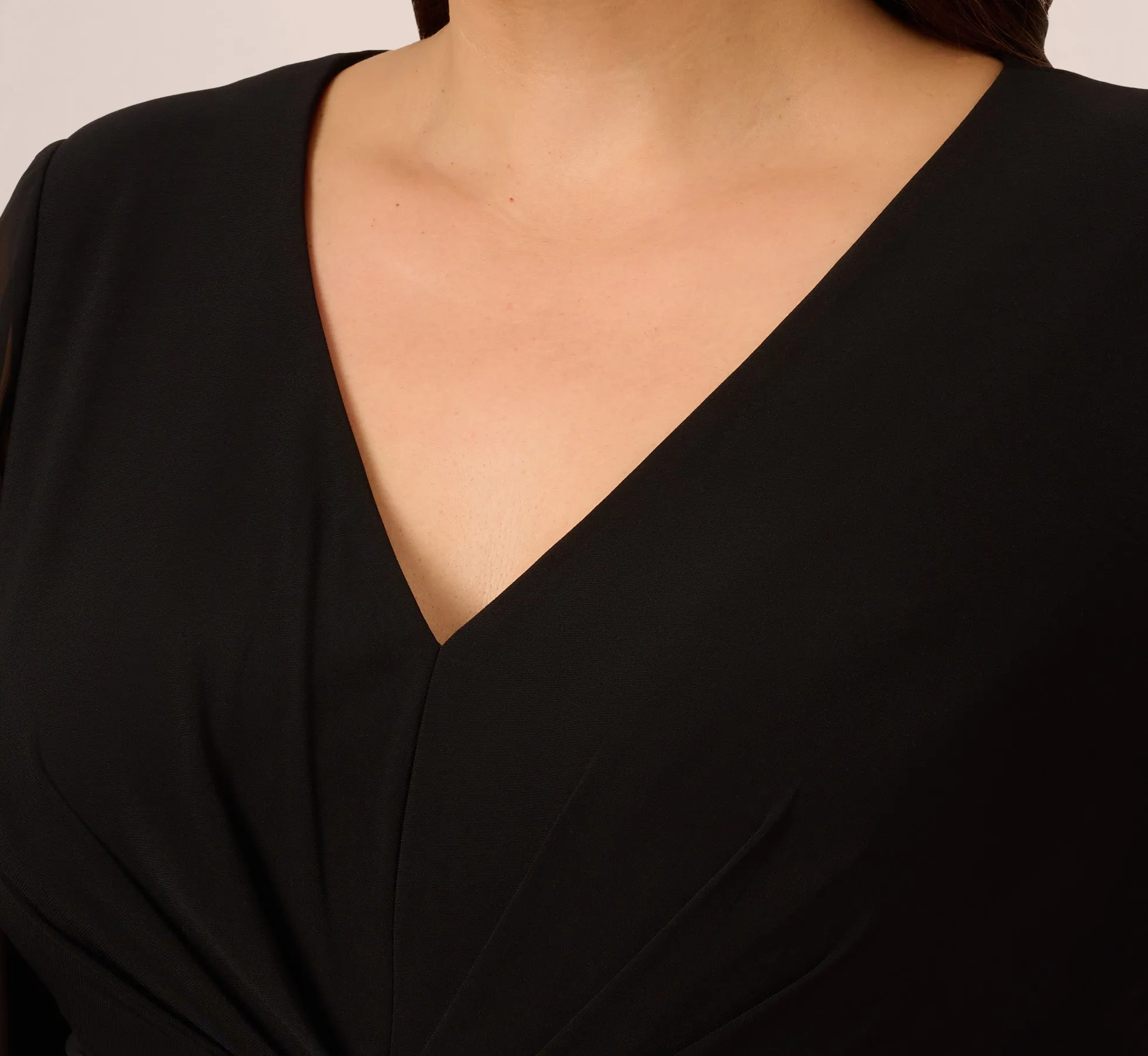 Plus Size Long Sleeve Jersey Jumpsuit With Chiffon Details In Black sold by Adrianna Papell product image thumbnail 5