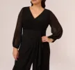 Plus Size Long Sleeve Jersey Jumpsuit With Chiffon Details In Black sold by Adrianna Papell