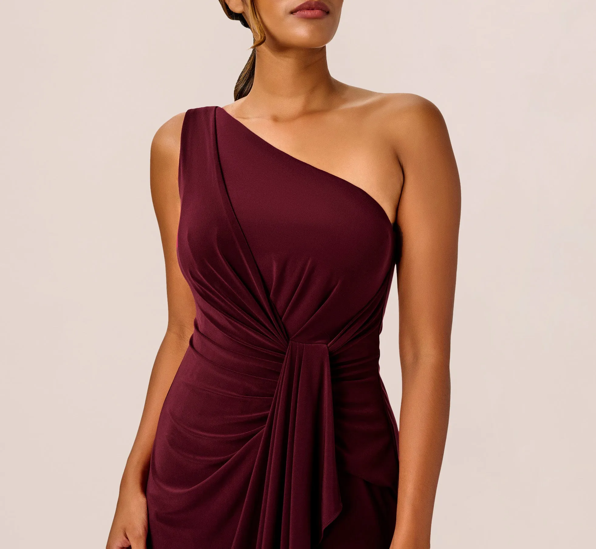 One Shoulder Dress With Draped Waist Detail In Red Wine sold by Adrianna Papell product image thumbnail 3
