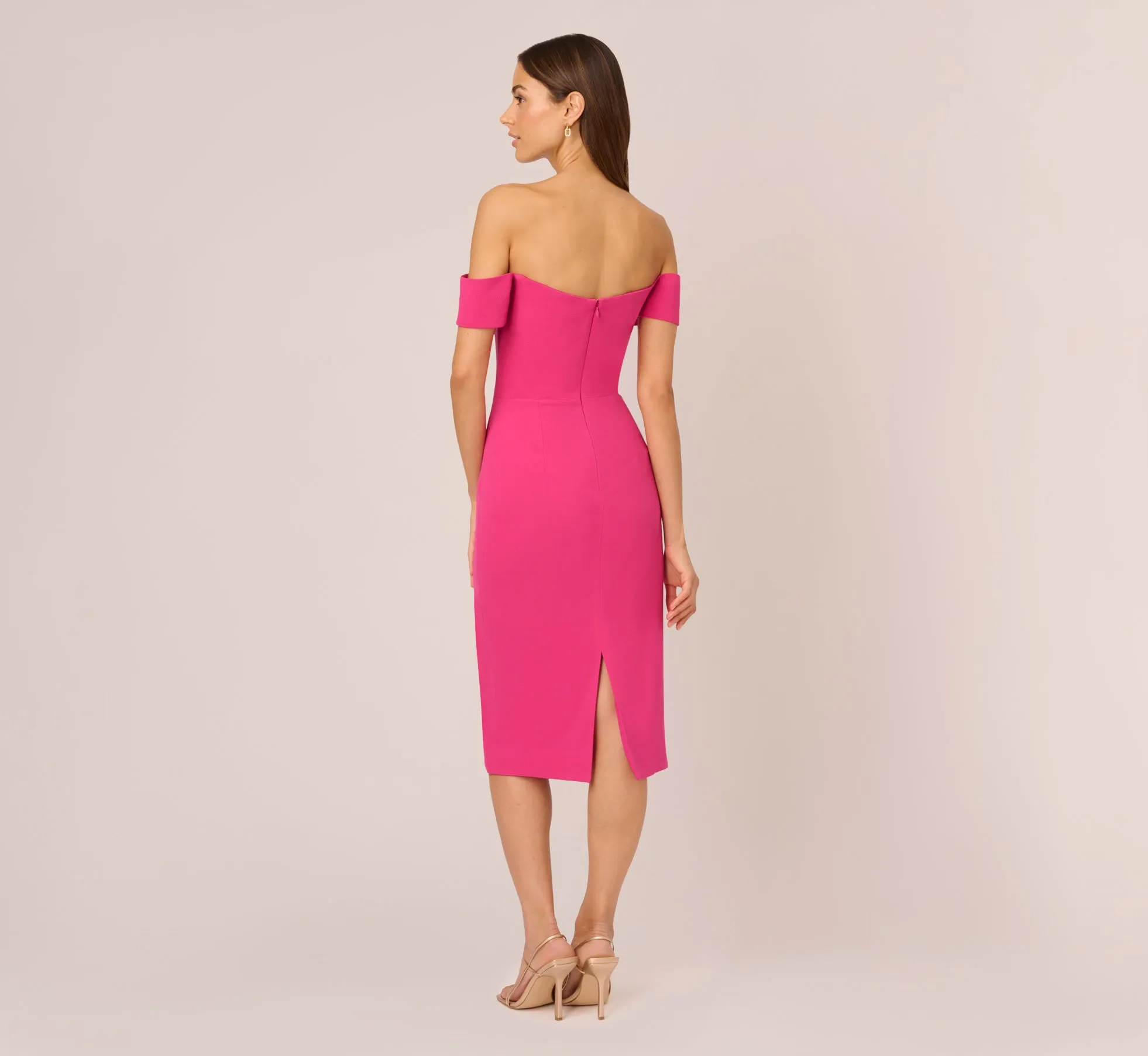 Off The Shoulder Midi Dress With Sweetheart Neckline In Brilliant Fuchsia sold by Adrianna Papell product image thumbnail 5