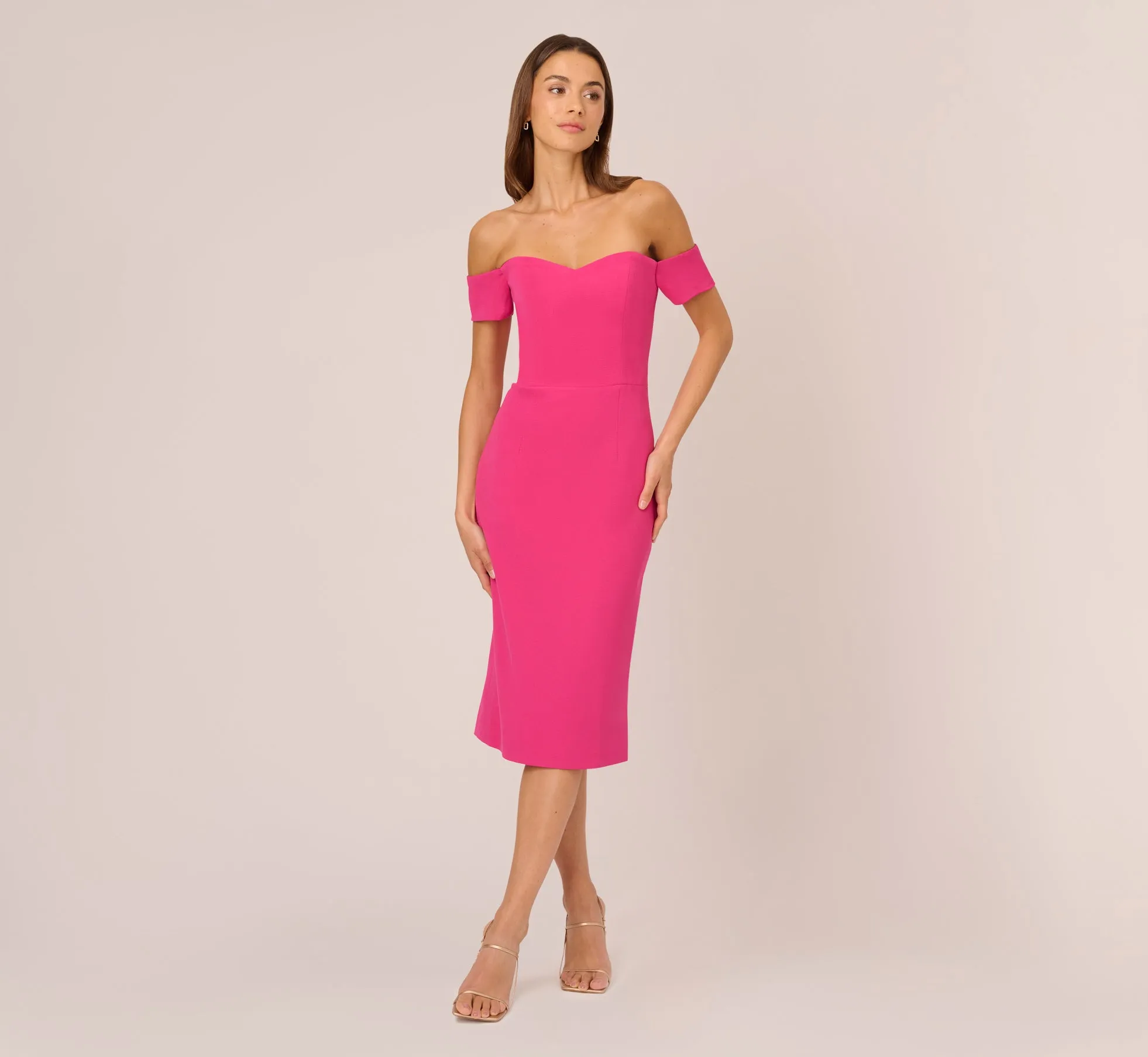 Off The Shoulder Midi Dress With Sweetheart Neckline In Brilliant Fuchsia sold by Adrianna Papell product image thumbnail 2