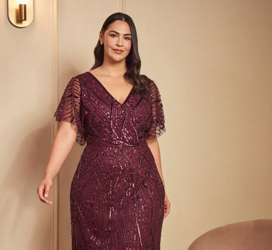 Plus Size Beaded Surplice Midi Dress With Dolman Sleeves In Deep Amethyst sold by Adrianna Papell