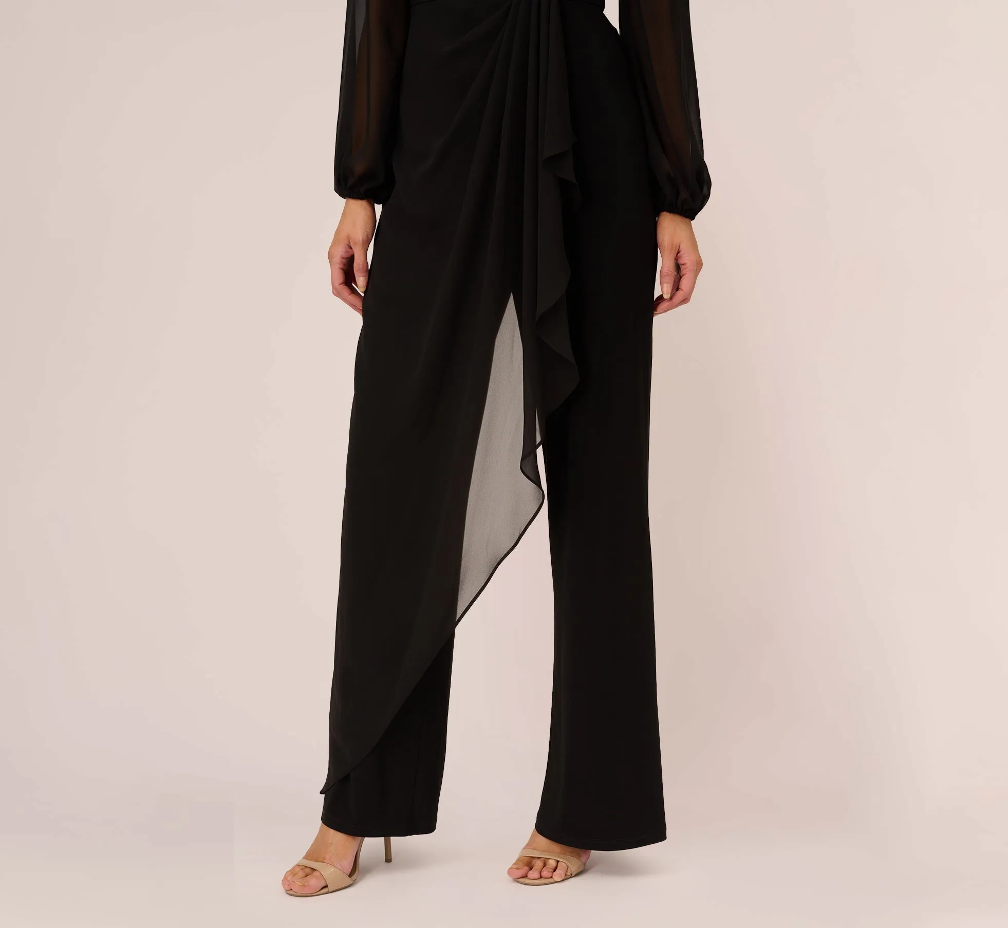 Long Sleeve Jersey Jumpsuit With Chiffon Details In Black sold by Adrianna Papell product image thumbnail 5