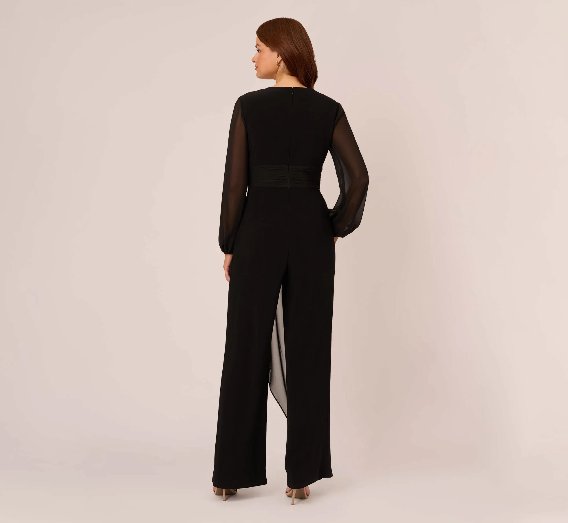 Long Sleeve Jersey Jumpsuit With Chiffon Details In Black sold by Adrianna Papell product image thumbnail 4