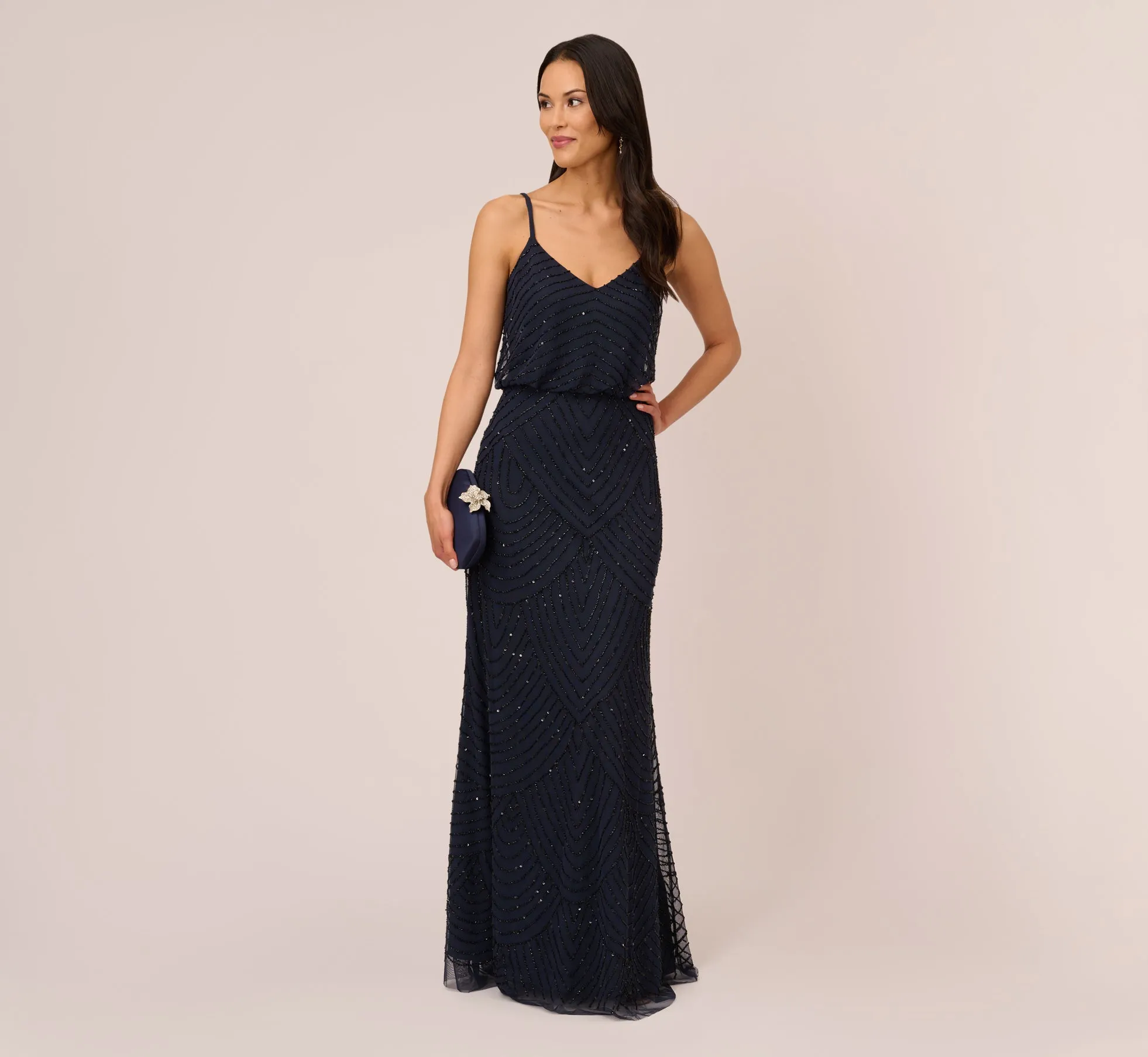 Art Deco Beaded Blouson Gown In Navy Black sold by Adrianna Papell product image thumbnail 2