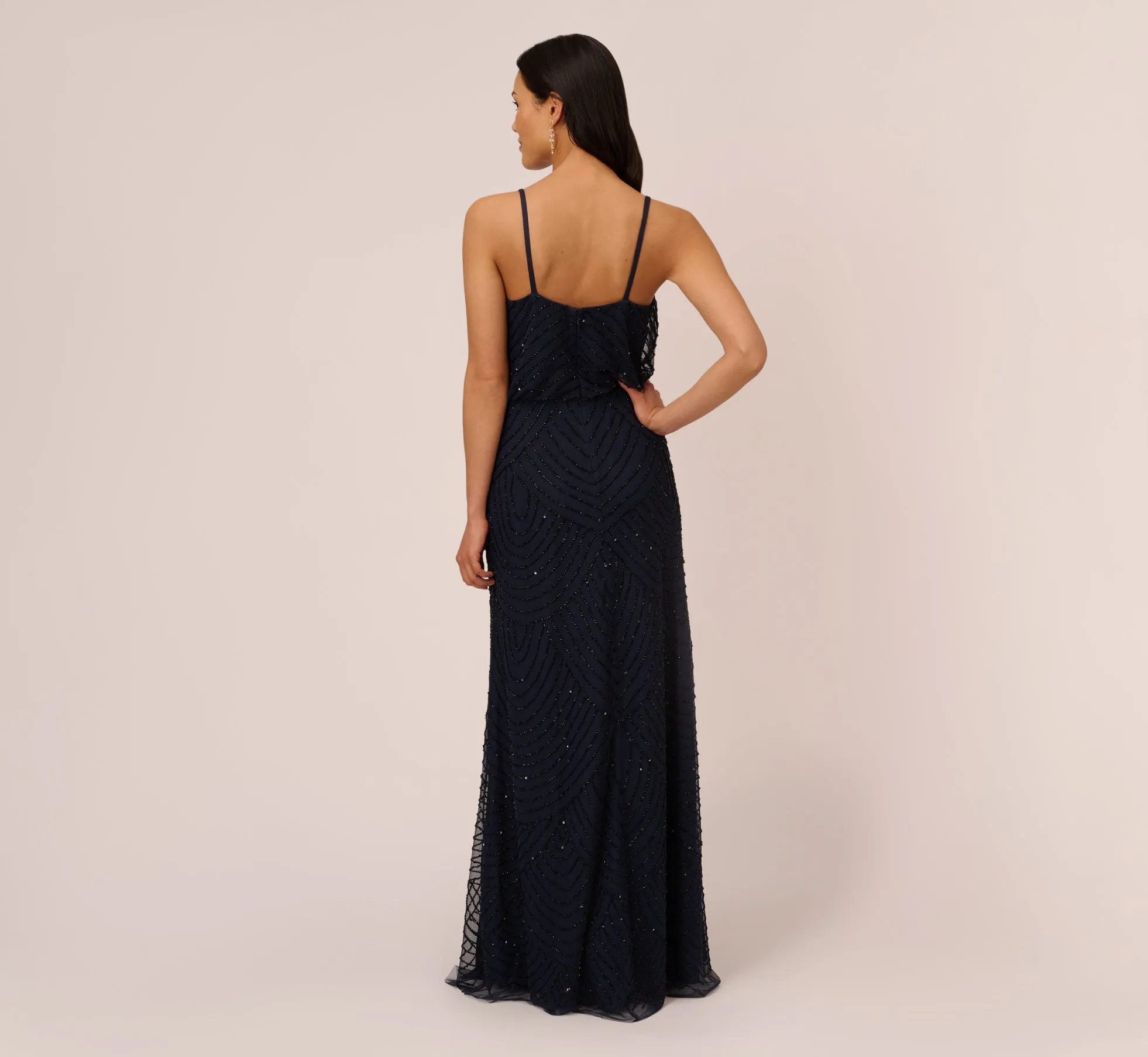 Art Deco Beaded Blouson Gown In Navy Black sold by Adrianna Papell product image thumbnail 4
