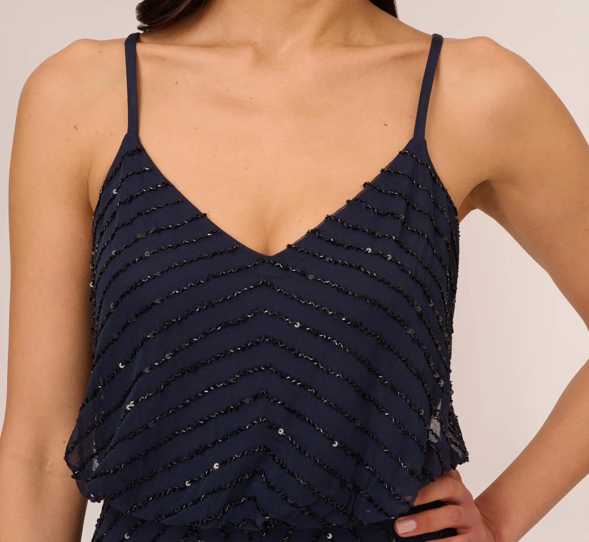 Art Deco Beaded Blouson Gown In Navy Black sold by Adrianna Papell product image thumbnail 3