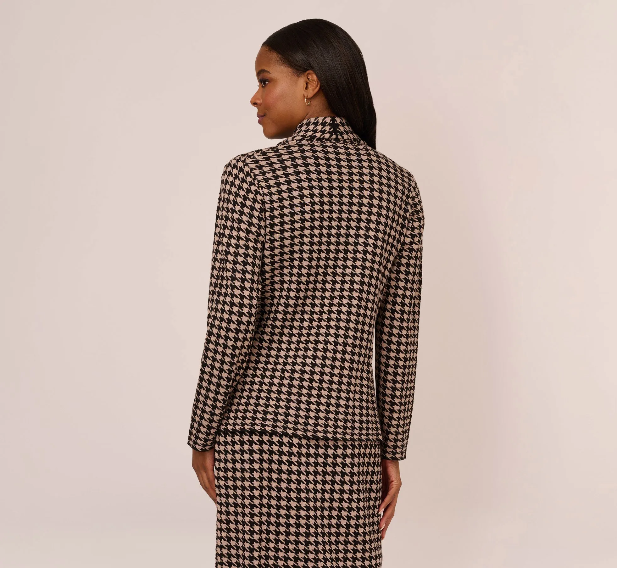 Houndstooth Blazer With Shawl Collar In Dusty Camel Soft Houndstooth sold by Adrianna Papell product image thumbnail 4