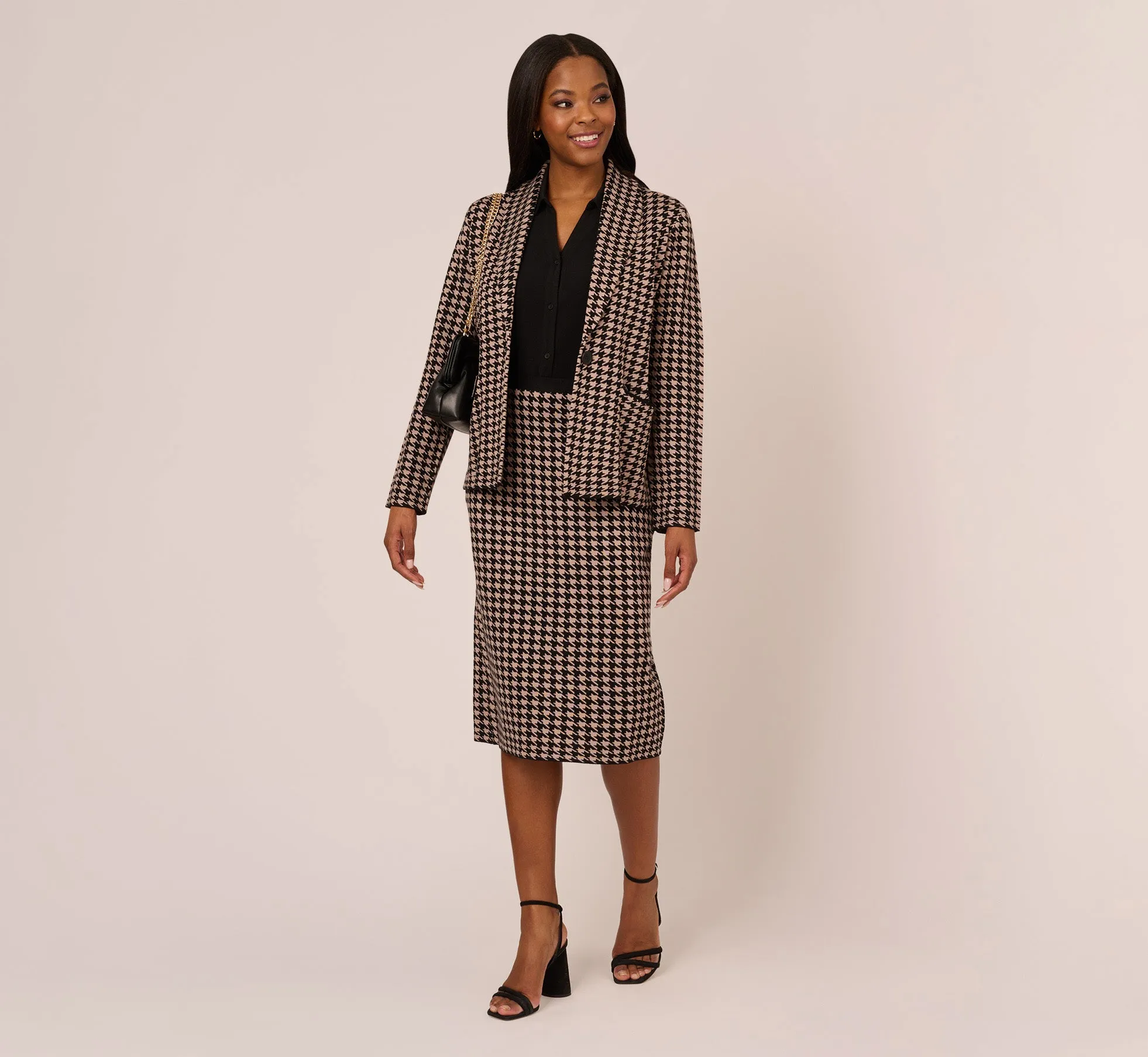 Houndstooth Blazer With Shawl Collar In Dusty Camel Soft Houndstooth sold by Adrianna Papell product image thumbnail 2