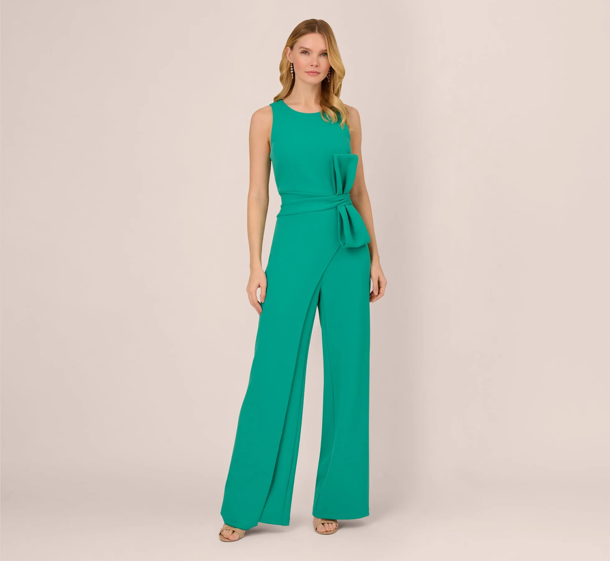 Wide Leg Crepe Jumpsuit With Bow Accent In Botanic Green sold by Adrianna Papell product image thumbnail 2