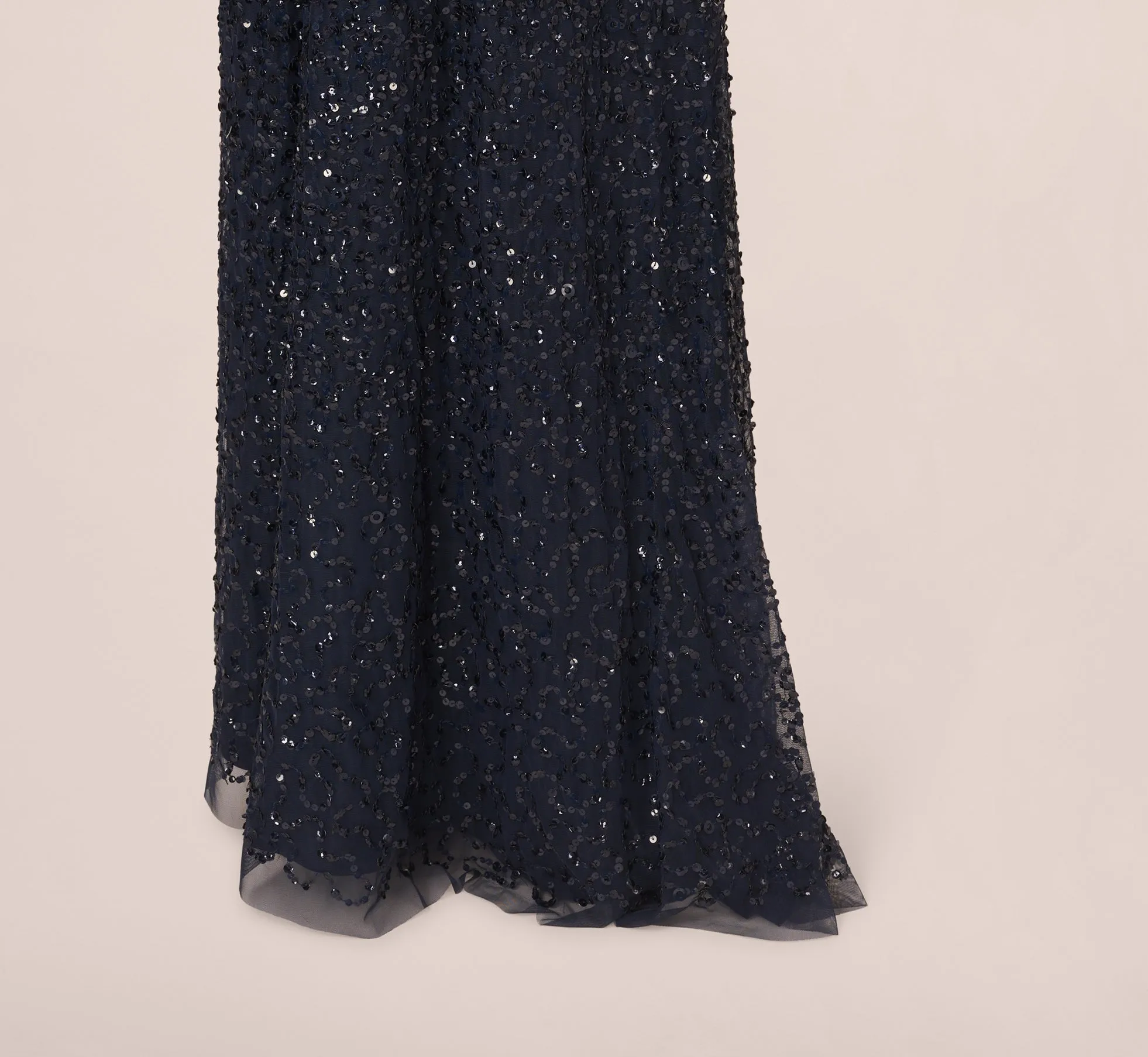 Off The Shoulder Sequin Beaded Gown In Navy sold by Adrianna Papell product image thumbnail 5