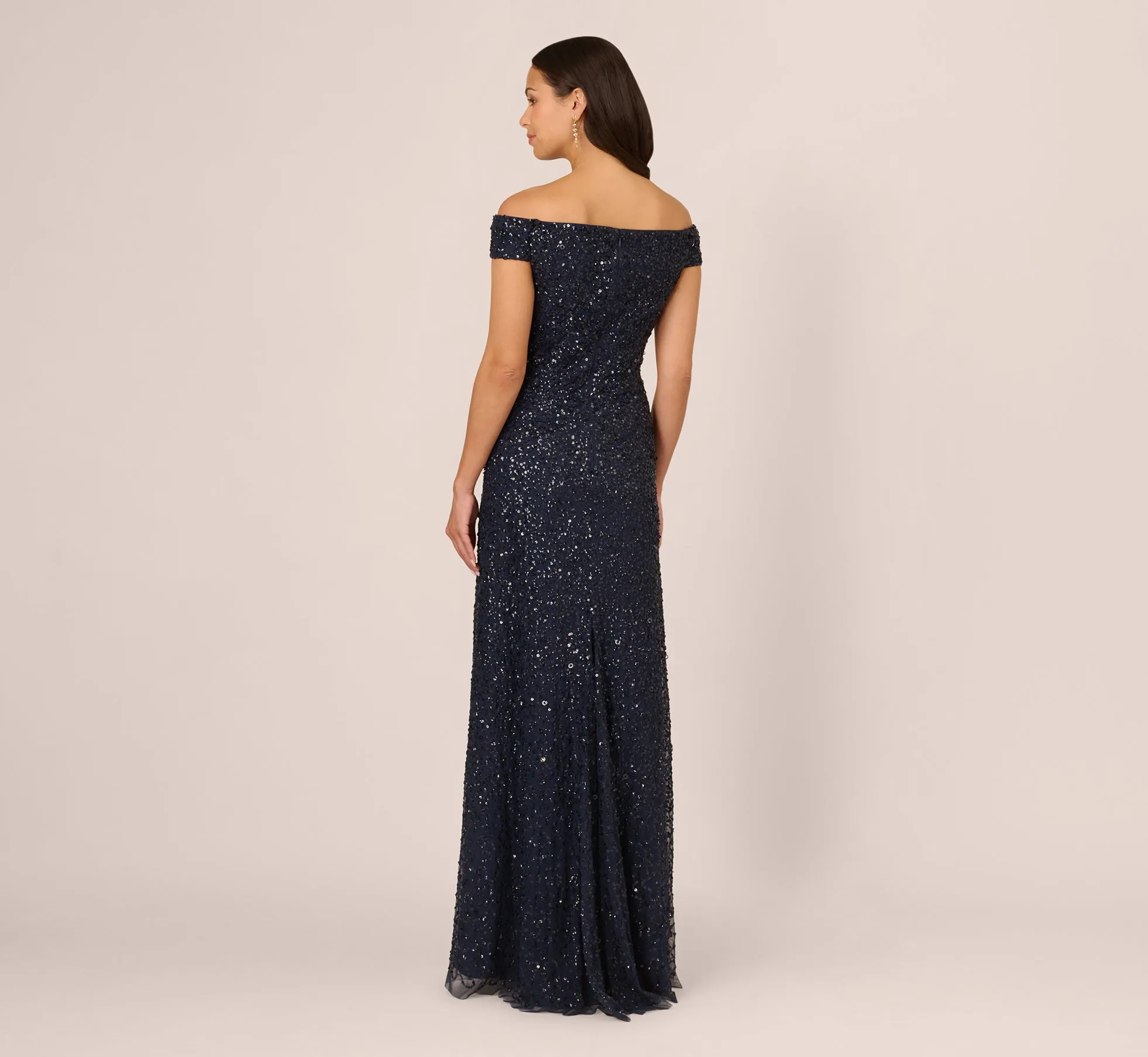 Off The Shoulder Sequin Beaded Gown In Navy sold by Adrianna Papell product image thumbnail 4