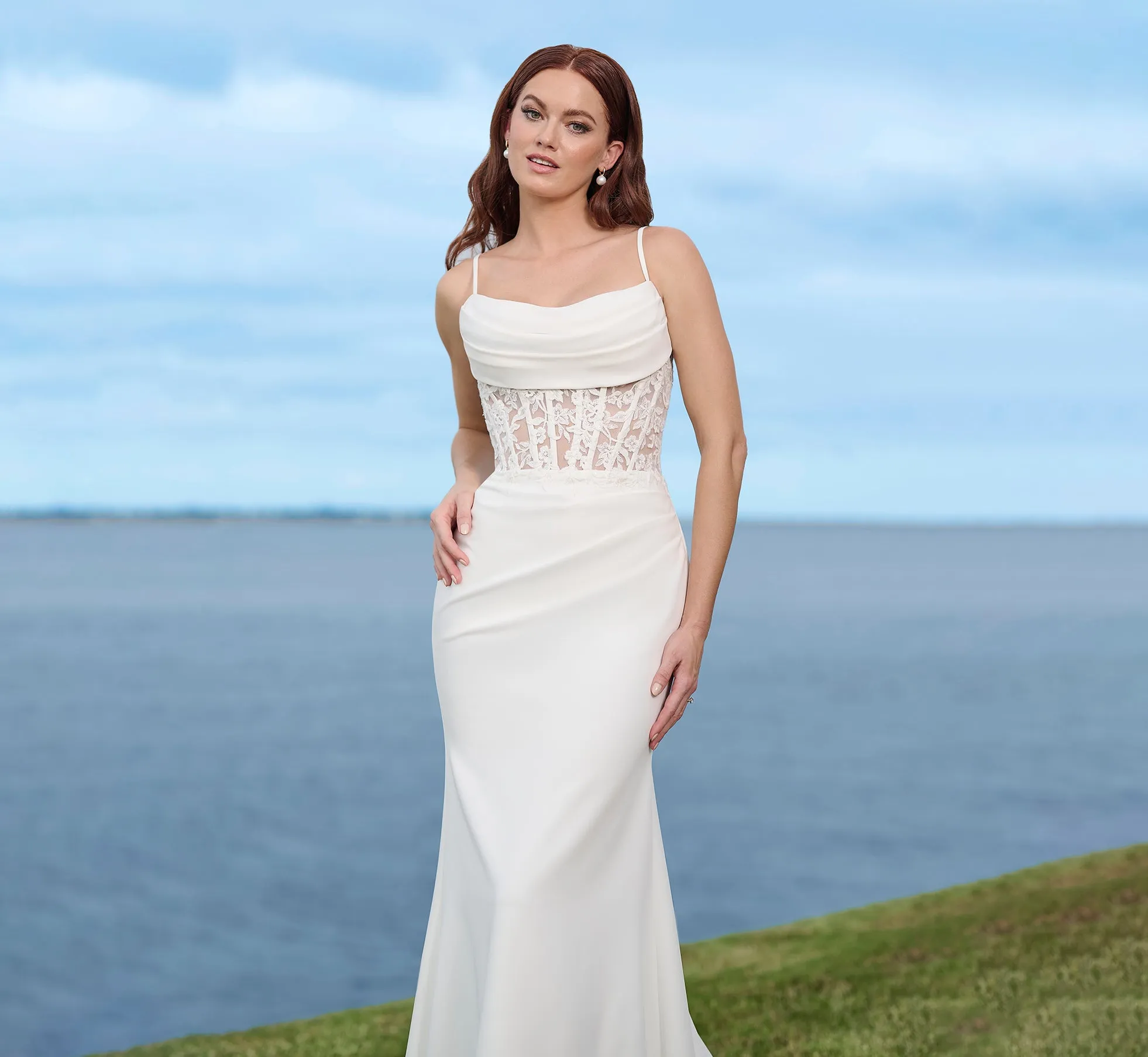 Lace And Stretch Crepe Gown In Ivory Nude sold by Adrianna Papell