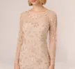 Illusion Floral Beaded Gown With Sheer Long Sleeves In Latte sold by Adrianna Papell