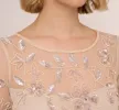 Illusion Floral Beaded Gown With Sheer Long Sleeves In Latte sold by Adrianna Papell