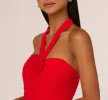High Low Halter Dress With 3D Floral Accent In Red Desire sold by Adrianna Papell