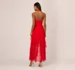 High Low Halter Dress With 3D Floral Accent In Red Desire sold by Adrianna Papell