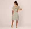 Beaded Midi Dress With Sheer Ruffled Sleeves In Frosted Sage sold by Adrianna Papell